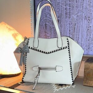 BCBGeneration White Tote with Black Accents